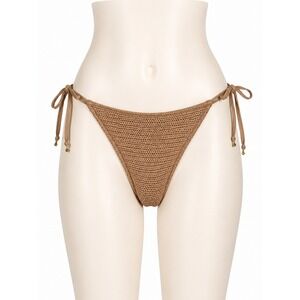New Victoria's Secret Crochet Side Tie Bikini Bottom Tan Gold Shell Charms Large